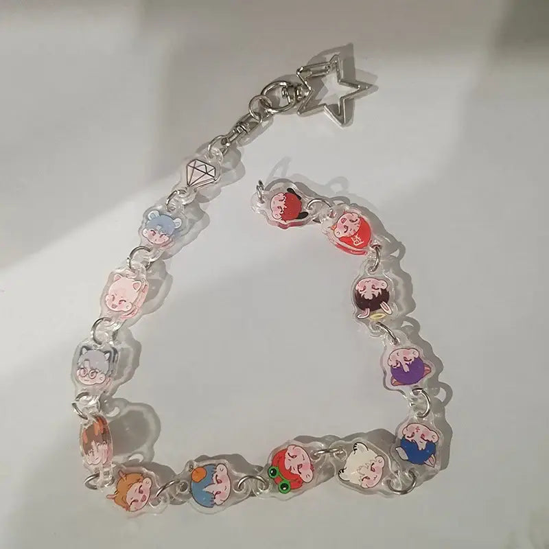 Anime Charm Bracelet Keychain – Beaded Star Pendant