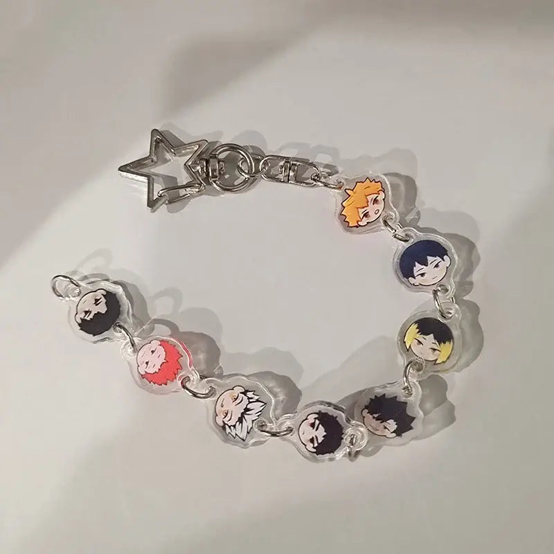 Anime Charm Bracelet Keychain – Beaded Star Pendant
