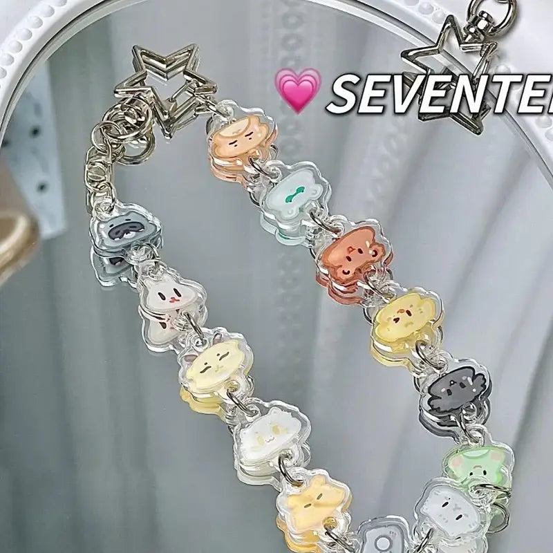 Anime Charm Bracelet Keychain – Beaded Star Pendant