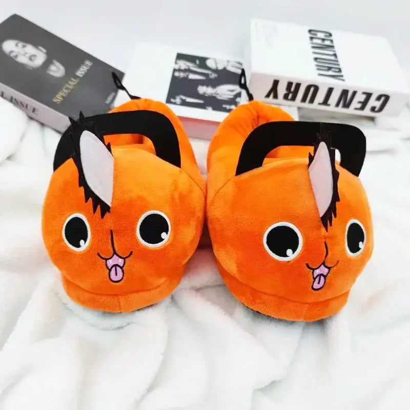 Chainsaw Man Pochita Plush Slipper – Soft Orange Plush