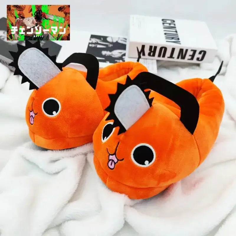 Chainsaw Man Pochita Plush Slipper – Soft Orange Plush
