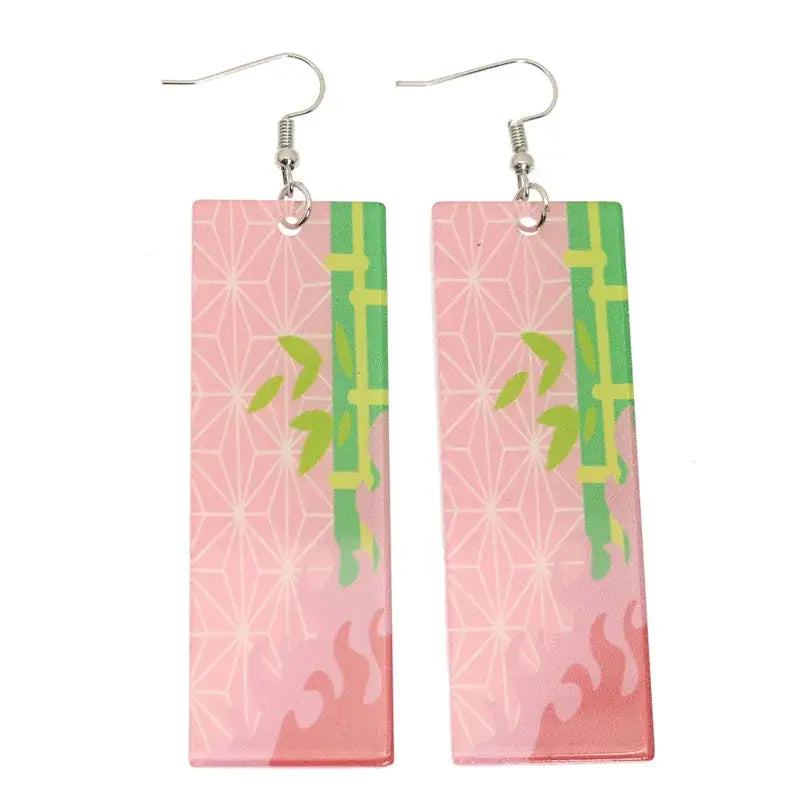 Demon Slayer Tanjiro Hanafuda Earrings – Acrylic Drop Jewelry