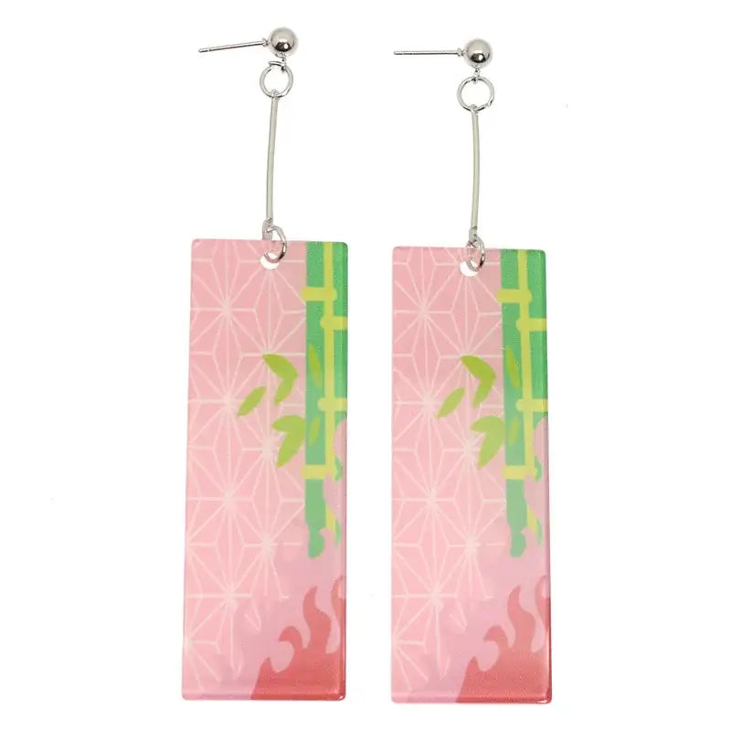 Demon Slayer Tanjiro Hanafuda Earrings – Acrylic Drop Jewelry