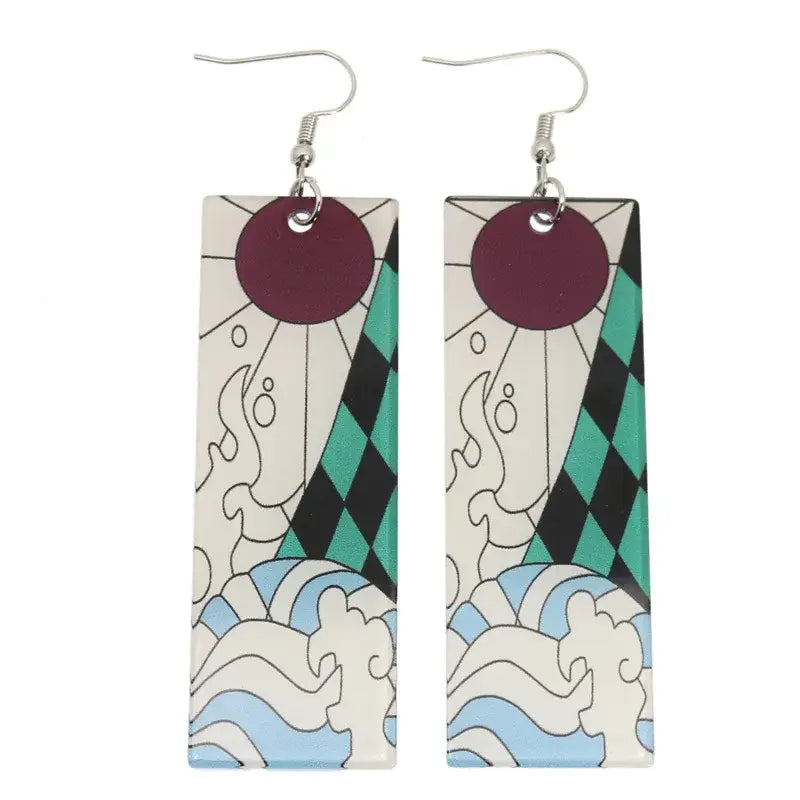 Demon Slayer Tanjiro Hanafuda Earrings – Acrylic Drop Jewelry