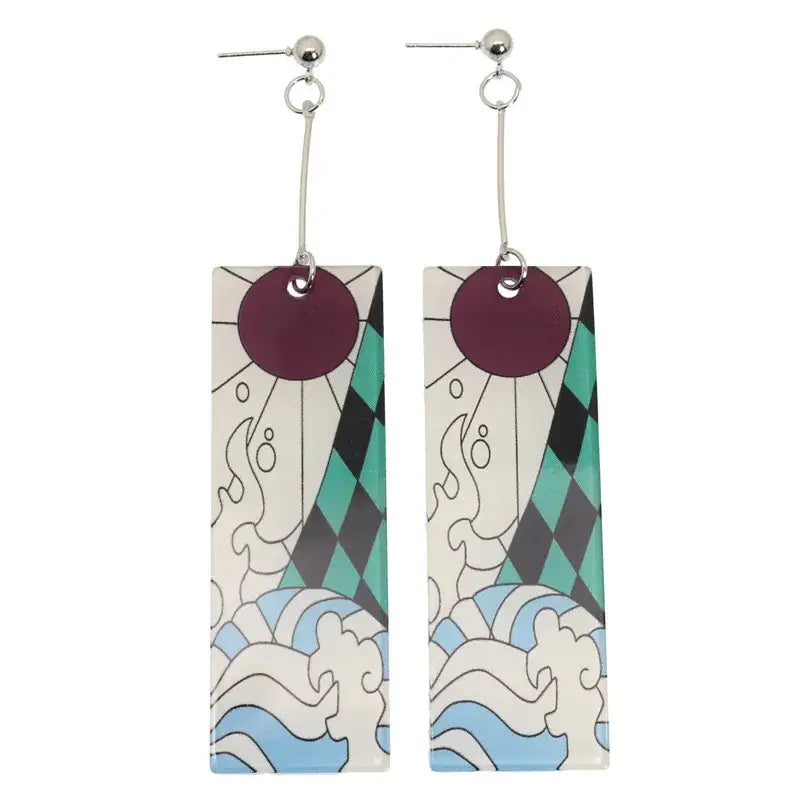 Demon Slayer Tanjiro Hanafuda Earrings – Acrylic Drop Jewelry