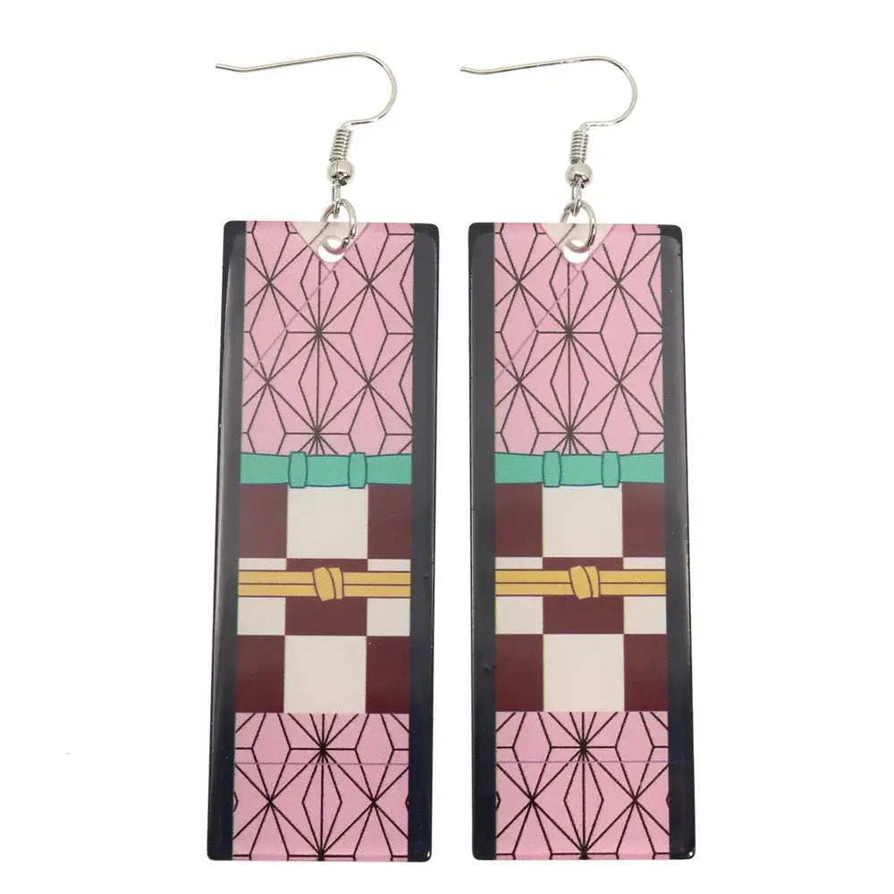 Demon Slayer Tanjiro Hanafuda Earrings – Acrylic Drop Jewelry