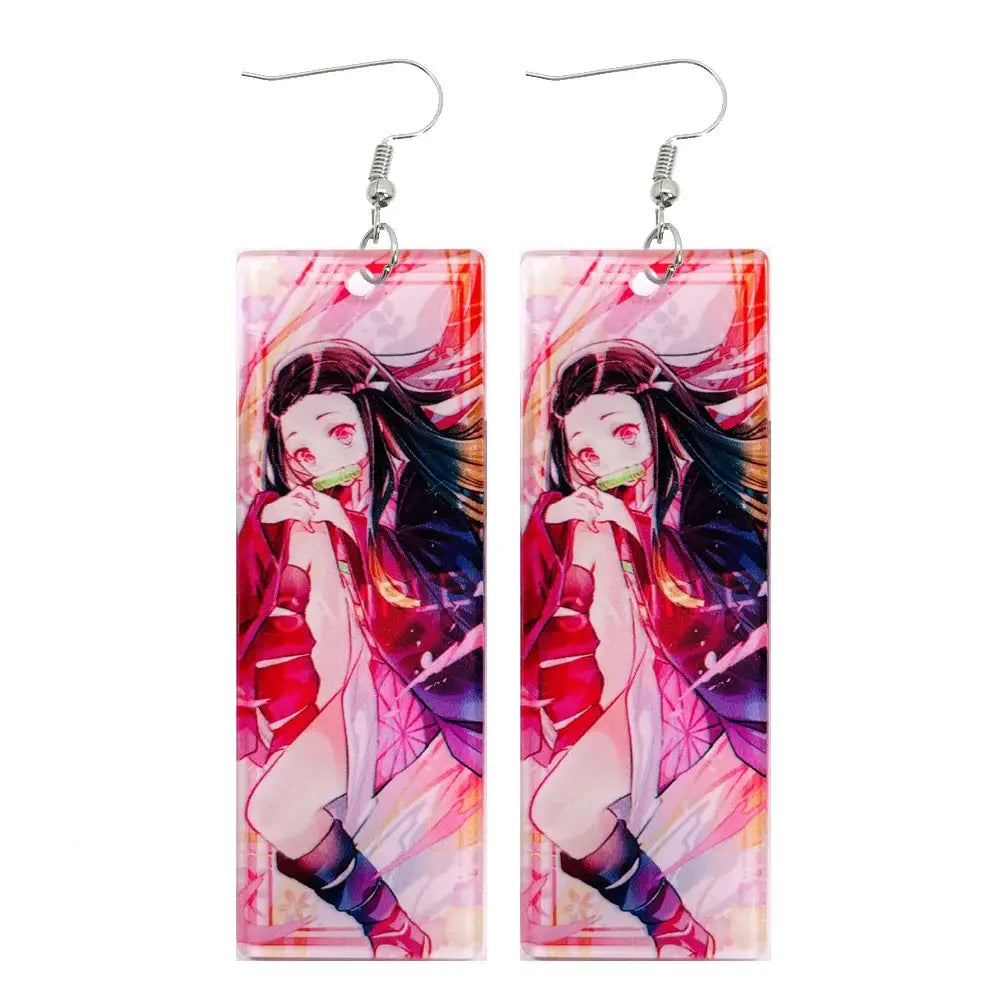 Demon Slayer Tanjiro Hanafuda Earrings – Acrylic Drop Jewelry