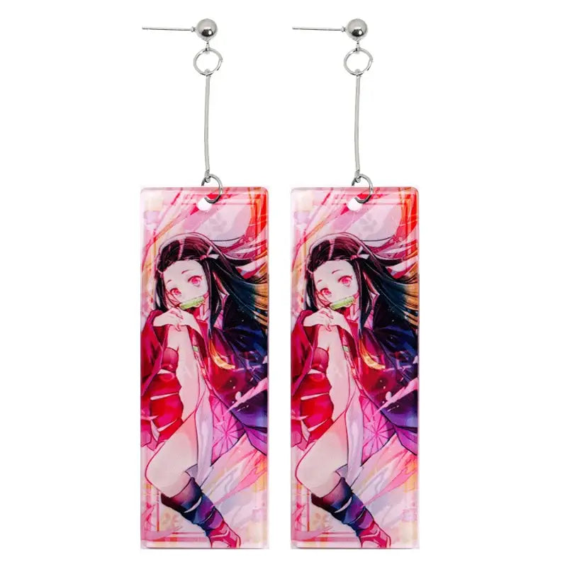 Demon Slayer Tanjiro Hanafuda Earrings – Acrylic Drop Jewelry