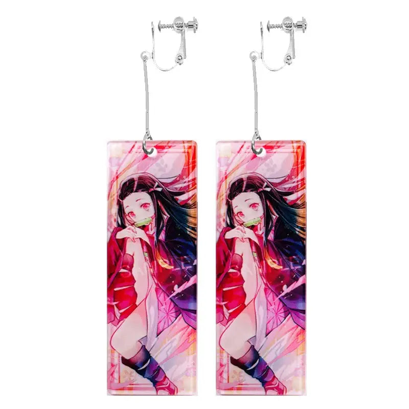 Demon Slayer Tanjiro Hanafuda Earrings – Acrylic Drop Jewelry