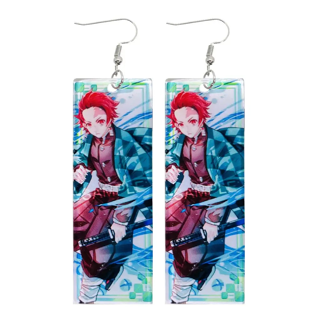 Demon Slayer Tanjiro Hanafuda Earrings – Acrylic Drop Jewelry
