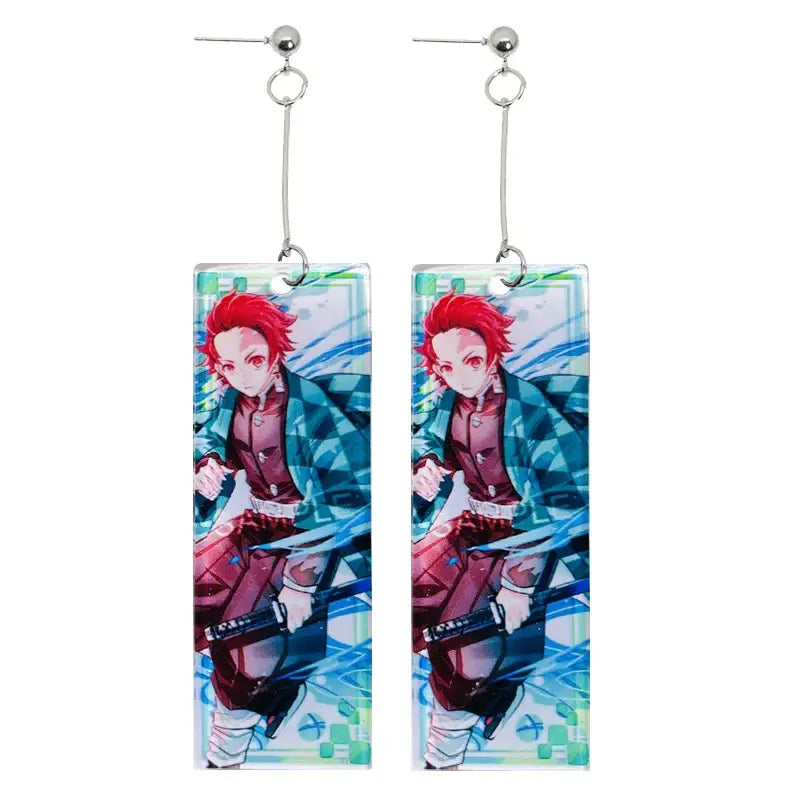 Demon Slayer Tanjiro Hanafuda Earrings – Acrylic Drop Jewelry