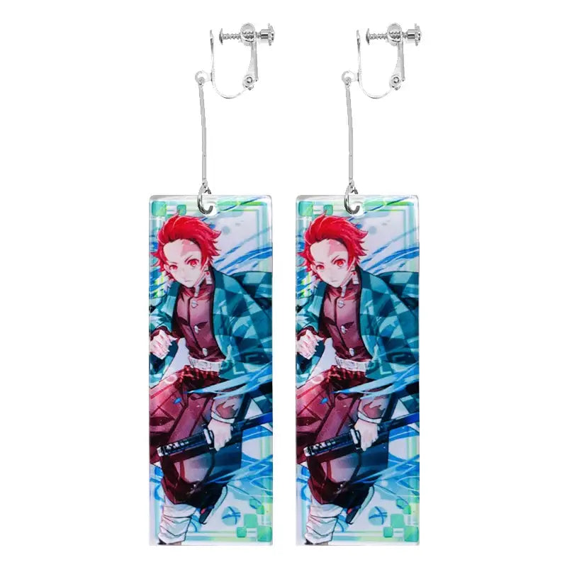 Demon Slayer Tanjiro Hanafuda Earrings – Acrylic Drop Jewelry
