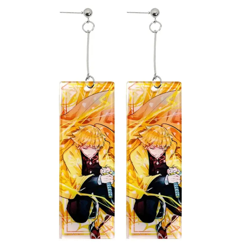 Demon Slayer Tanjiro Hanafuda Earrings – Acrylic Drop Jewelry
