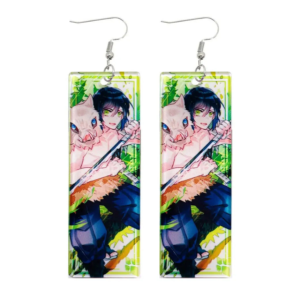 Demon Slayer Tanjiro Hanafuda Earrings – Acrylic Drop Jewelry