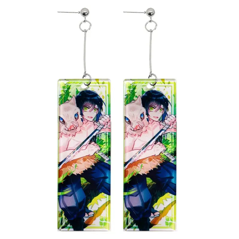 Demon Slayer Tanjiro Hanafuda Earrings – Acrylic Drop Jewelry