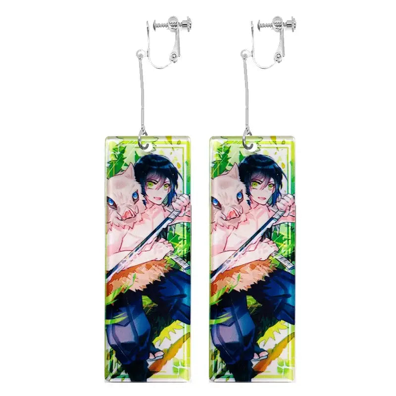 Demon Slayer Tanjiro Hanafuda Earrings – Acrylic Drop Jewelry