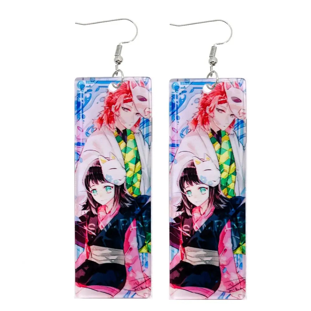 Demon Slayer Tanjiro Hanafuda Earrings – Acrylic Drop Jewelry