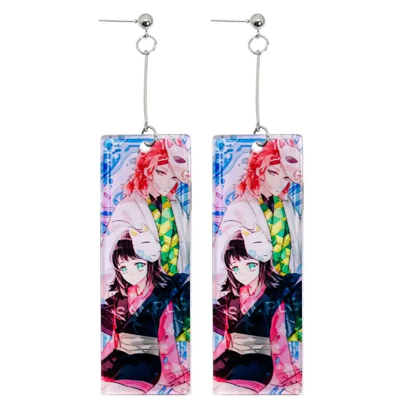 Demon Slayer Tanjiro Hanafuda Earrings – Acrylic Drop Jewelry