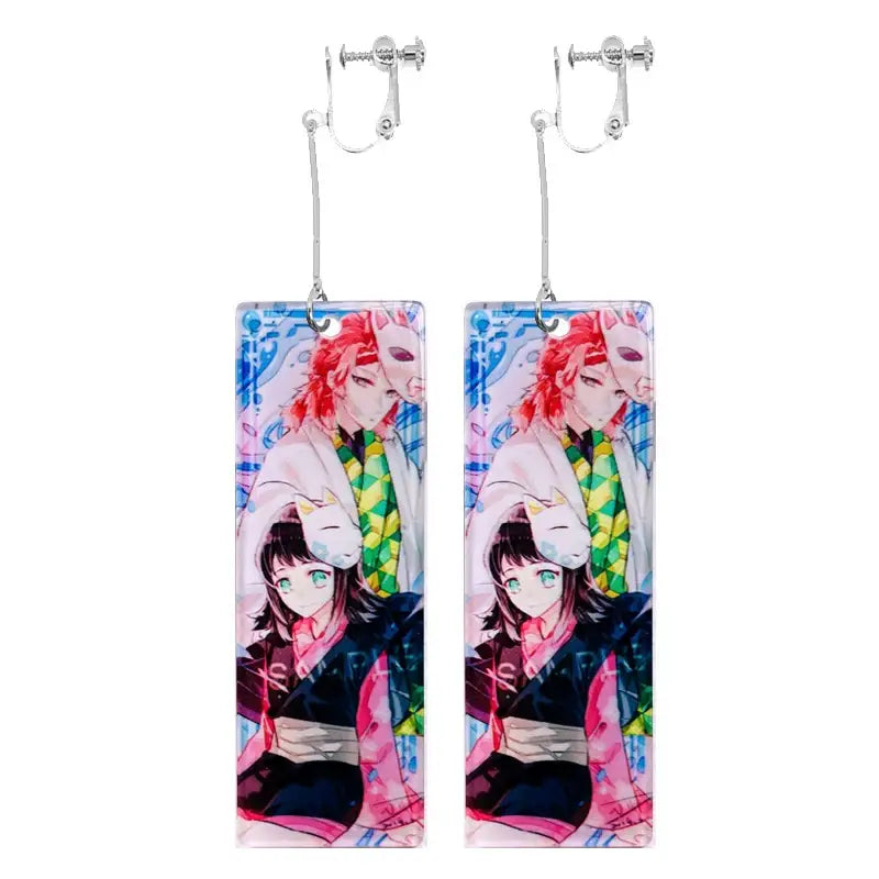 Demon Slayer Tanjiro Hanafuda Earrings – Acrylic Drop Jewelry