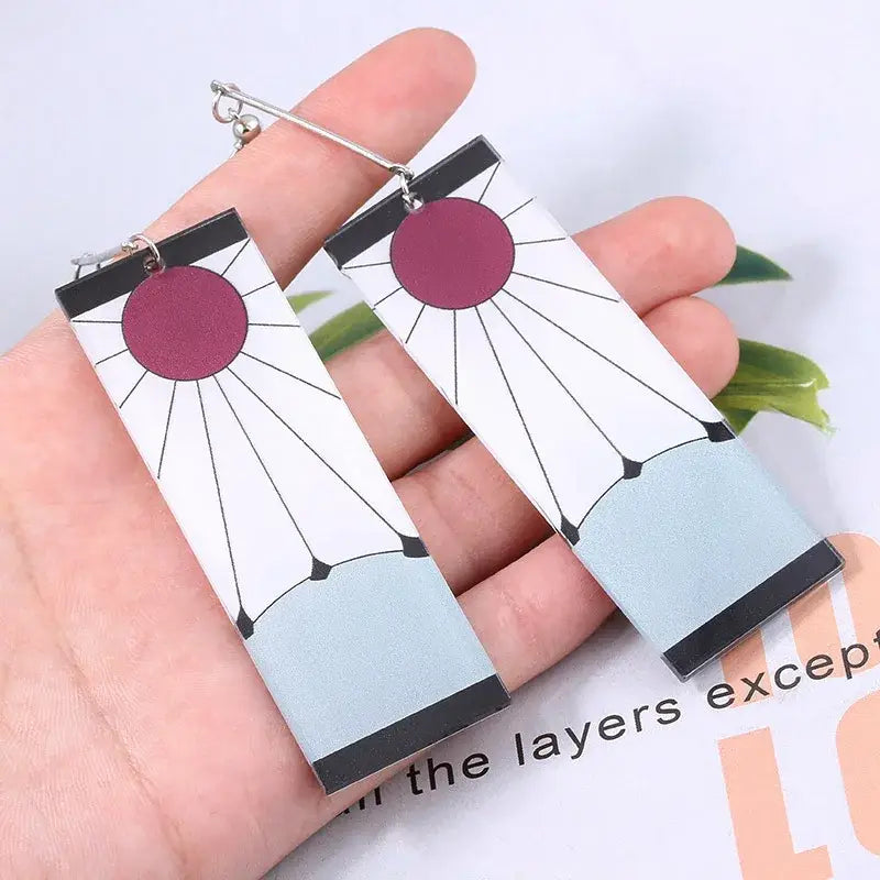 Demon Slayer Tanjiro Hanafuda Earrings – Acrylic Drop Jewelry