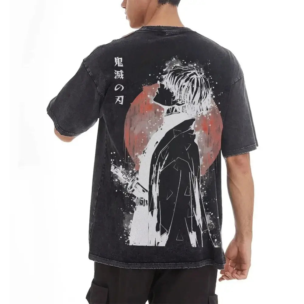 Demon Slayer Zenitsu Agatsuma Retro Washed T-Shirt – 90s Street Style