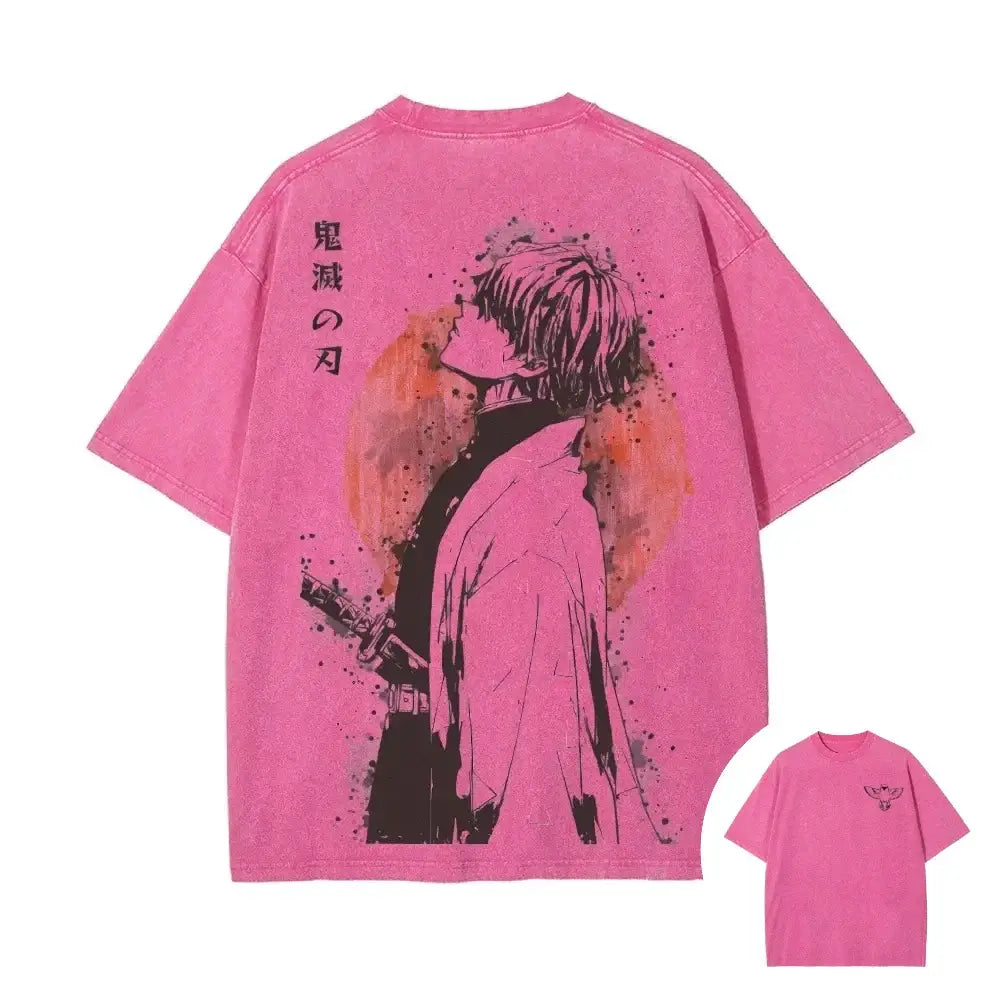 Demon Slayer Zenitsu Agatsuma Retro Washed T-Shirt – 90s Street Style