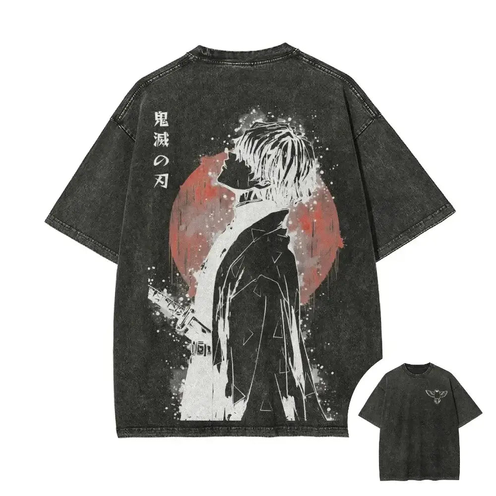 Demon Slayer Zenitsu Agatsuma Retro Washed T-Shirt – 90s Street Style