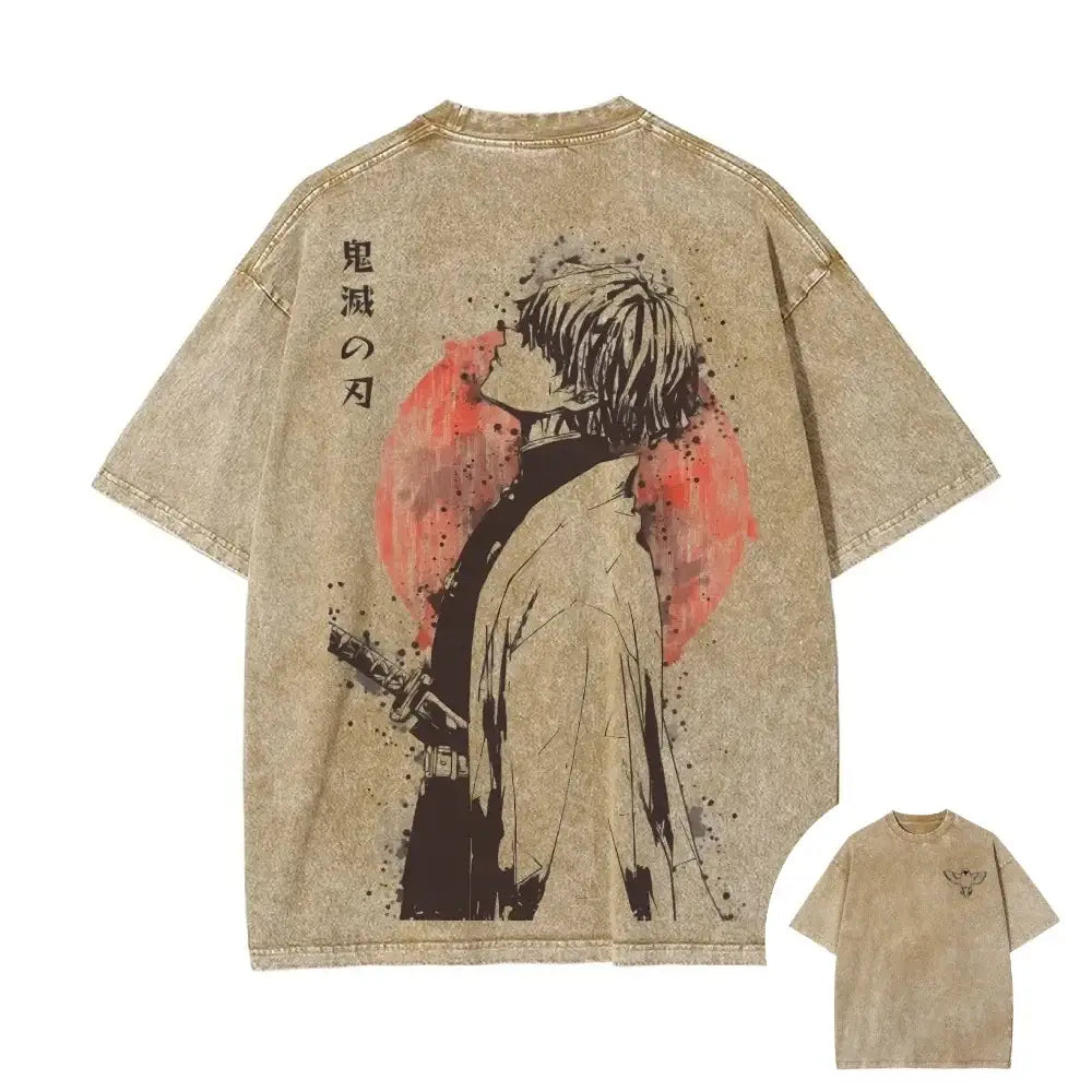 Demon Slayer Zenitsu Agatsuma Retro Washed T-Shirt – 90s Street Style