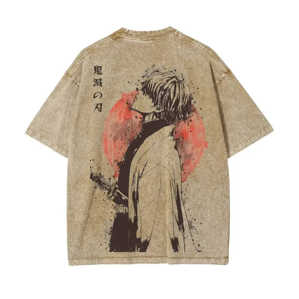 Demon Slayer Zenitsu Agatsuma Retro Washed T-Shirt – 90s Street Style