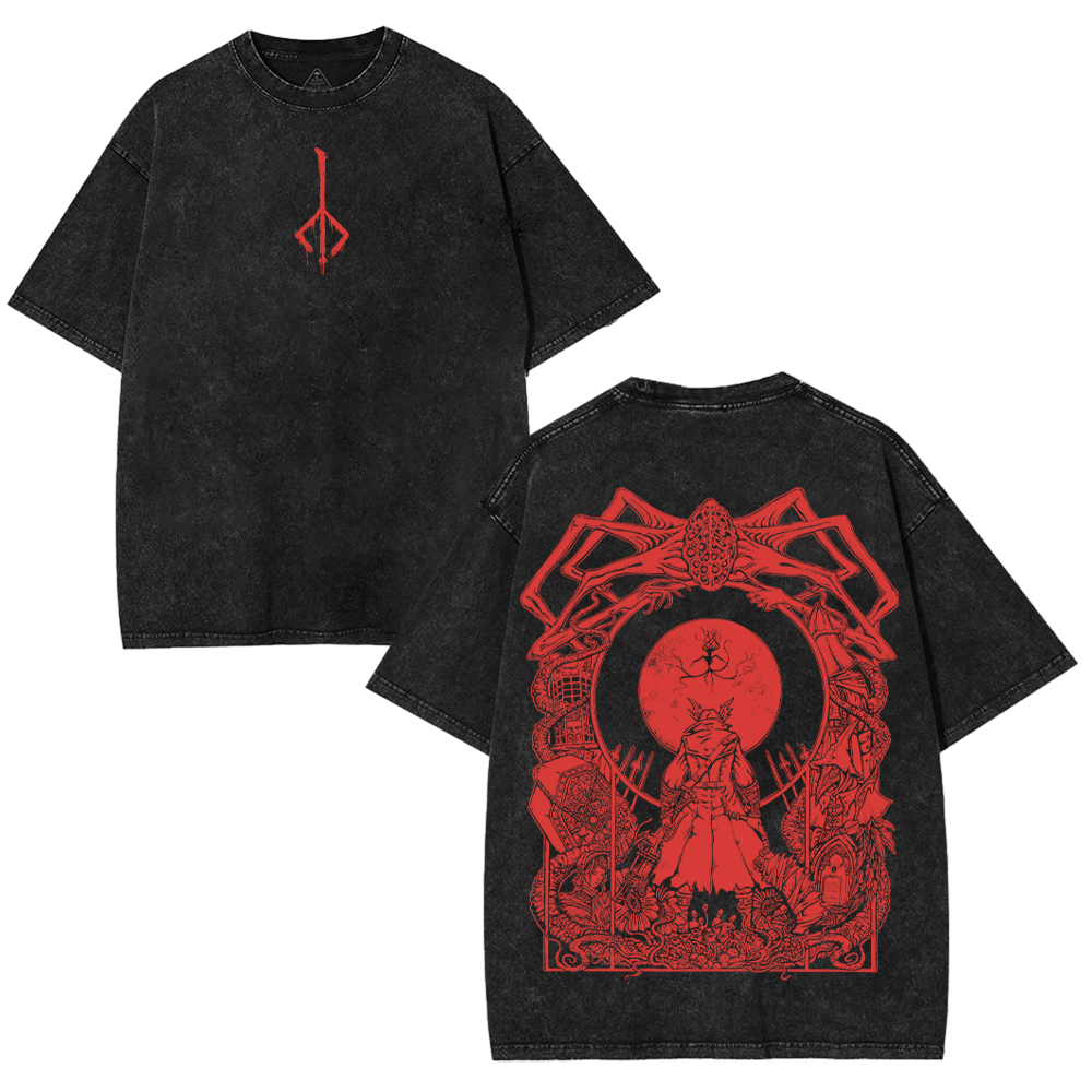 Bloodborne Blood Moon Double Printed Unisex Acid Washed Lightweight
