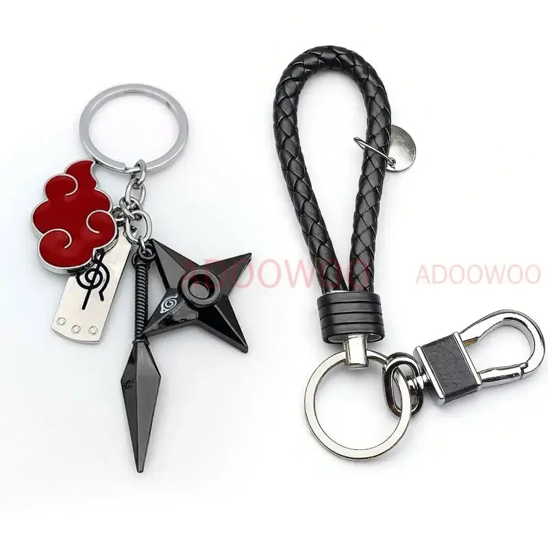 Naruto Akatsuki Alloy Keychain – Red Cloud Leather Rope