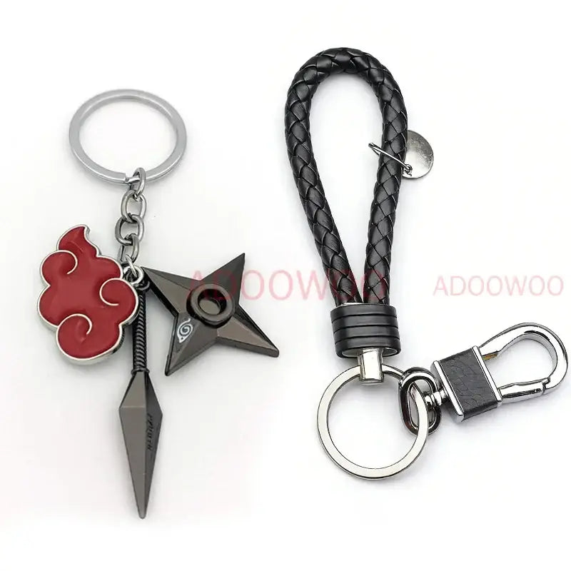Naruto Akatsuki Alloy Keychain – Red Cloud Leather Rope