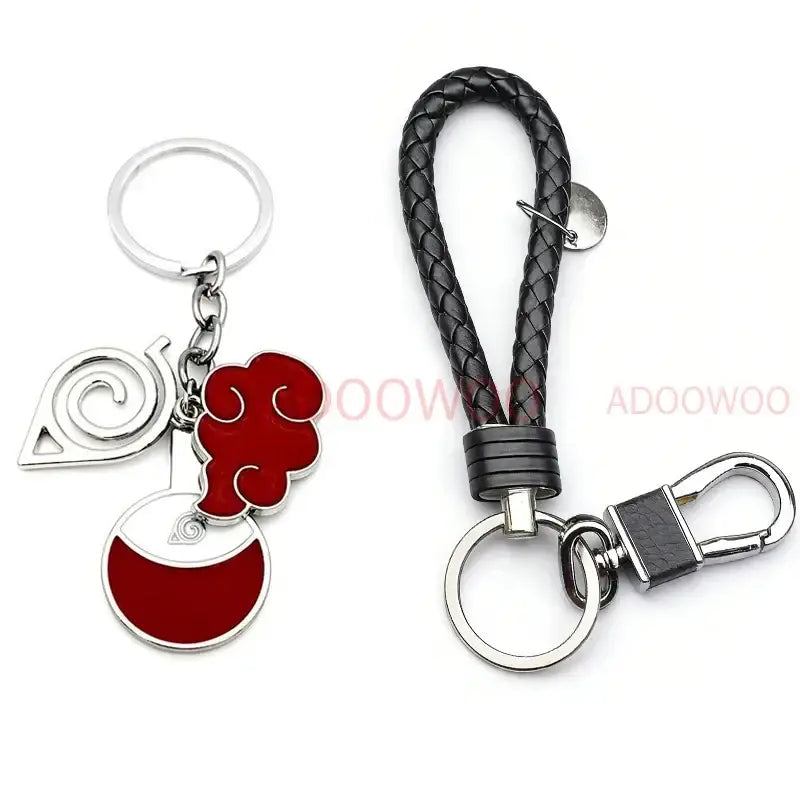 Naruto Akatsuki Alloy Keychain – Red Cloud Leather Rope