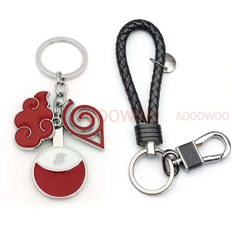 Naruto Akatsuki Alloy Keychain – Red Cloud Leather Rope