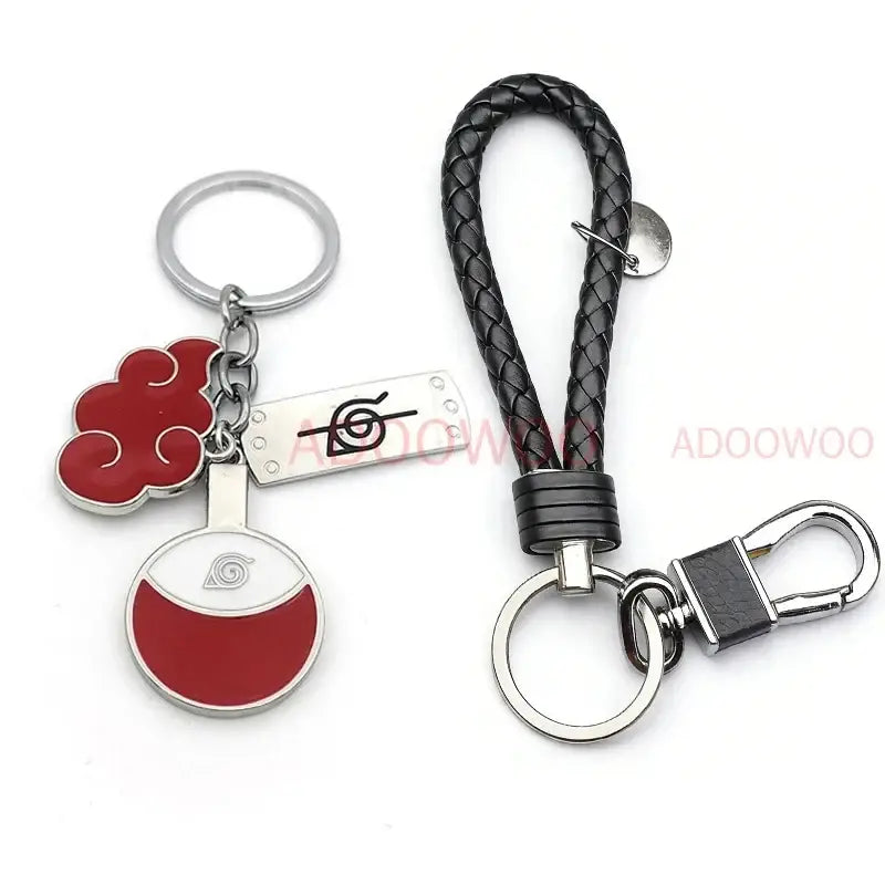 Naruto Akatsuki Alloy Keychain – Red Cloud Leather Rope
