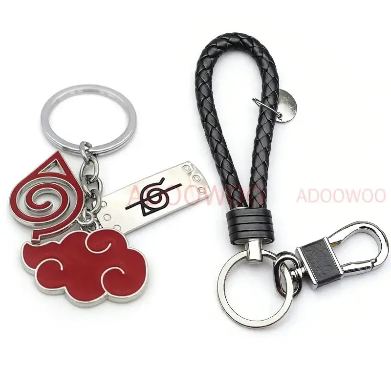 Naruto Akatsuki Alloy Keychain – Red Cloud Leather Rope