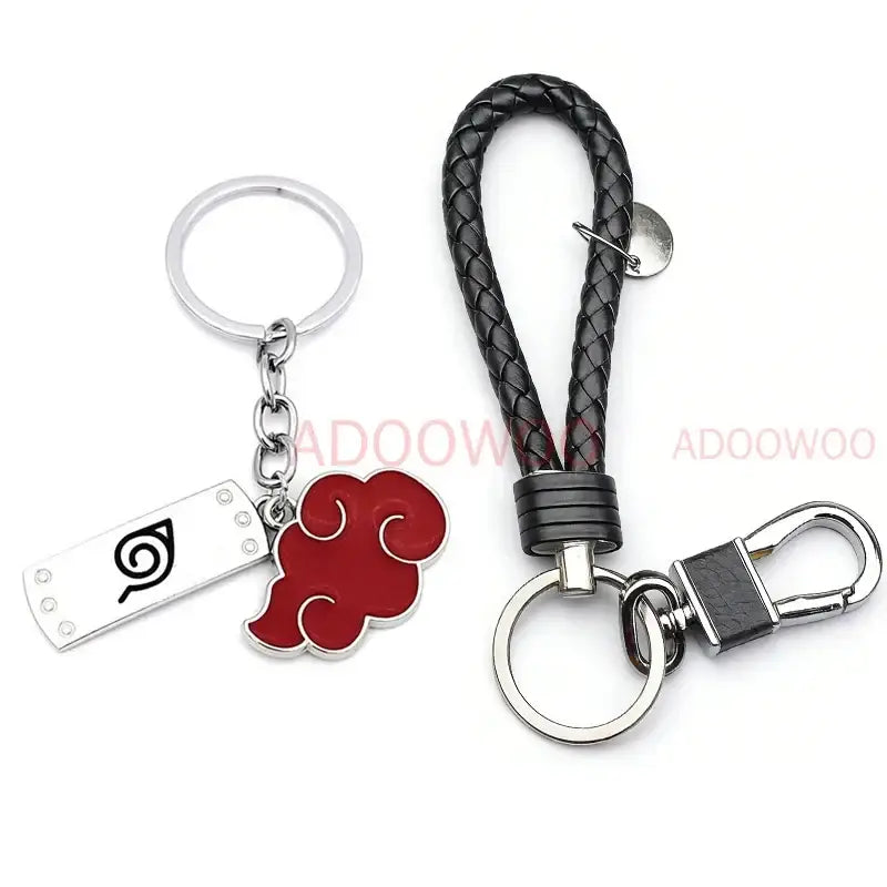 Naruto Akatsuki Alloy Keychain – Red Cloud Leather Rope