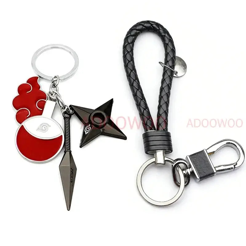 Naruto Akatsuki Alloy Keychain – Red Cloud Leather Rope