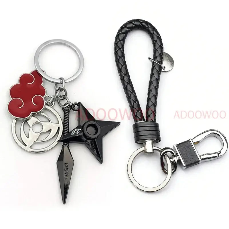 Naruto Akatsuki Alloy Keychain – Red Cloud Leather Rope