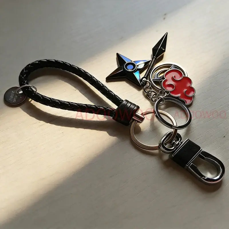 Naruto Akatsuki Alloy Keychain – Red Cloud Leather Rope