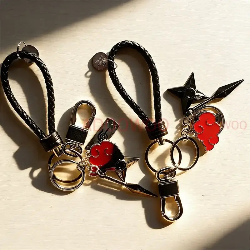 Naruto Akatsuki Alloy Keychain – Red Cloud Leather Rope