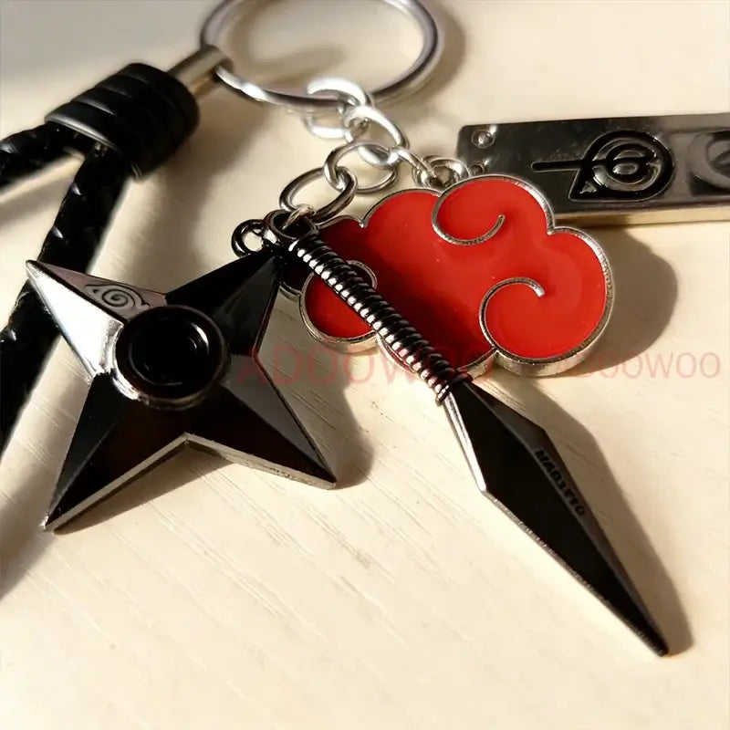 Naruto Akatsuki Alloy Keychain – Red Cloud Leather Rope