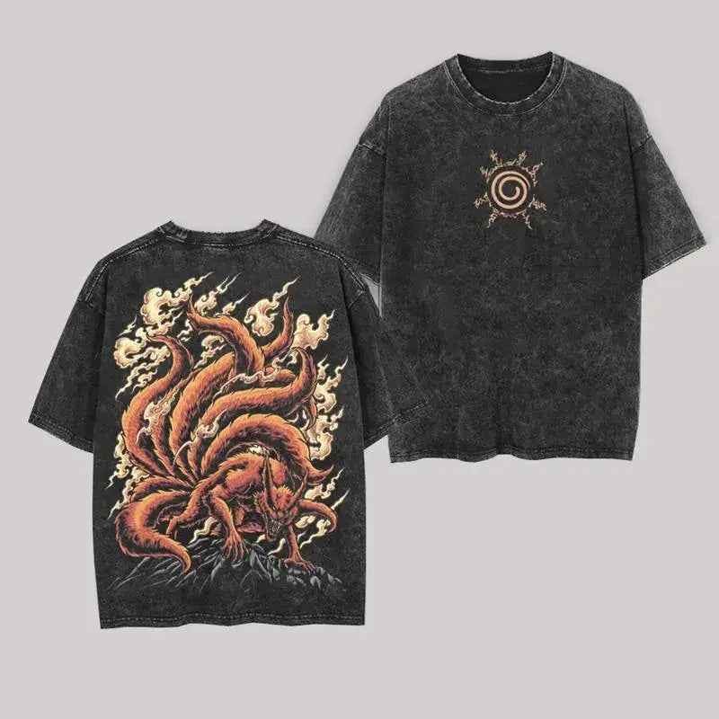 Naruto Kurama Oversized T-Shirt – Acid Wash Cotton