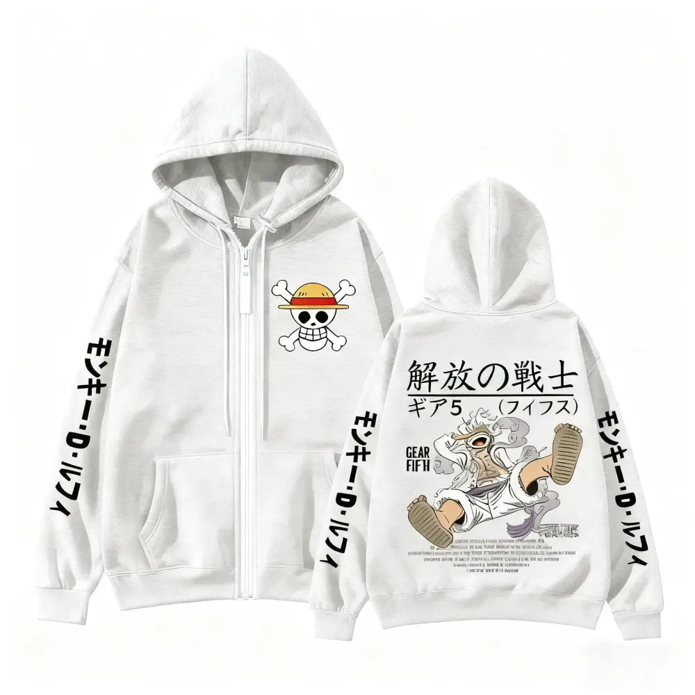 One Piece Monkey D. Luffy Zip Up Hoodie – Gear 5 Print