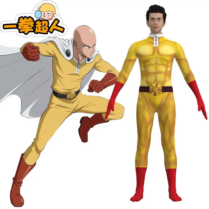 One Punch Man Saitama Cosplay Bodysuit – With Cloak