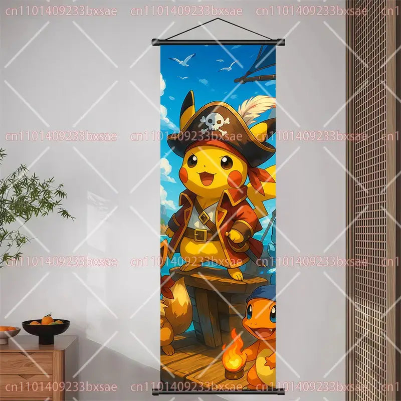 Pokemon Pikachu Eevee Charizard Scroll Painting – Wall Decor