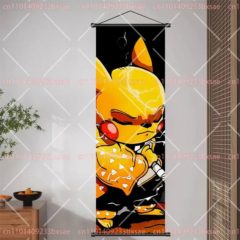Pokemon Pikachu Eevee Charizard Scroll Painting – Wall Decor