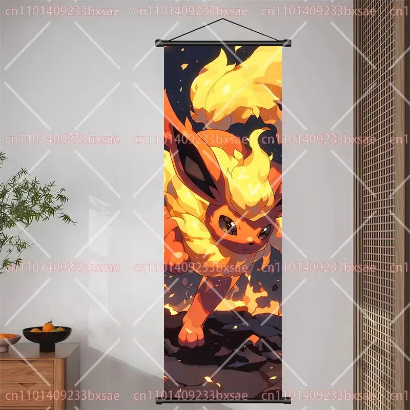 Pokemon Pikachu Eevee Charizard Scroll Painting – Wall Decor