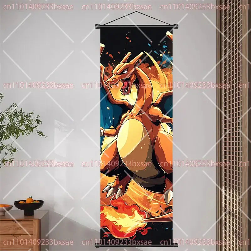 Pokemon Pikachu Eevee Charizard Scroll Painting – Wall Decor