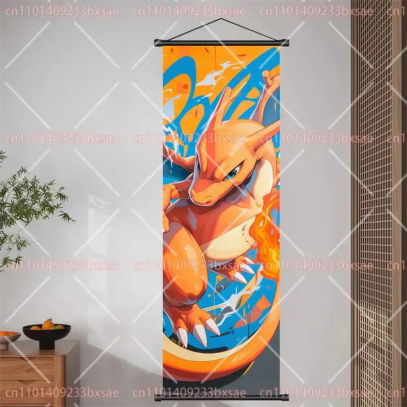Pokemon Pikachu Eevee Charizard Scroll Painting – Wall Decor